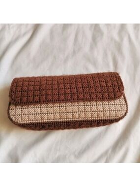Woven wool brown neutral color pochette pouch